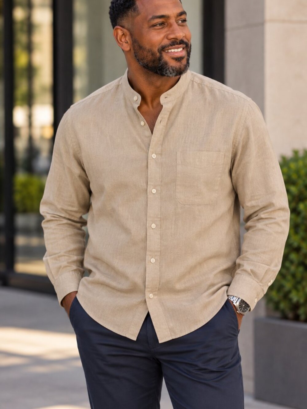 Mens Paul Fredrick Linen Long Sleeve Button Down Shirt